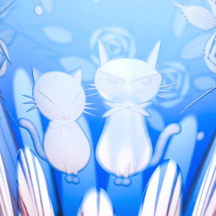 M-2222-BP Cat and Rose Mini Old Blue Pink