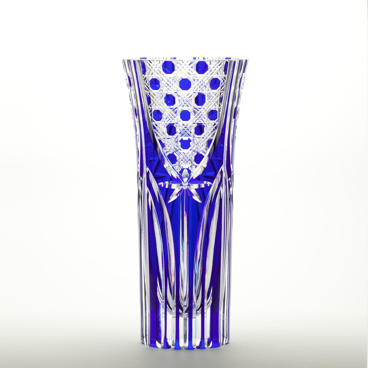 M-9850-B Octagonal Kagome Pattern Crystal Flowering Vase, Blue