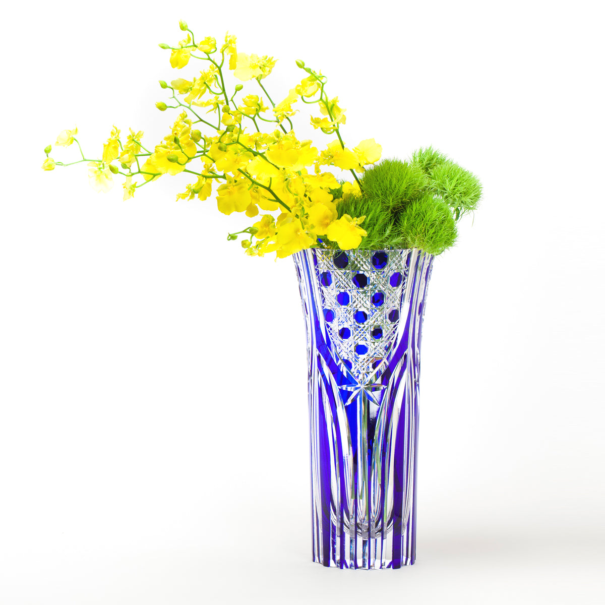 M-9850-B Octagonal Kagome Pattern Crystal Flowering Vase, Blue