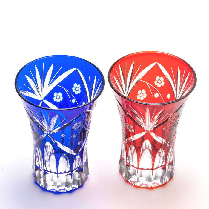 M-42-2 Pair of Diamond and Cherry Blossom Design Open Top Sake Cups