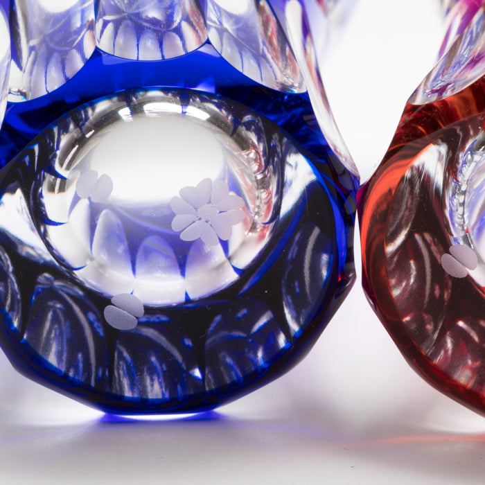 M-42-2 Pair of Diamond and Cherry Blossom Design Open Top Sake Cups