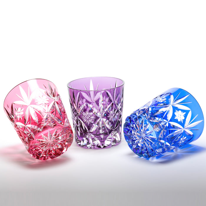江戸切子-彩鳳-ロックグラス-青-金赤-紫