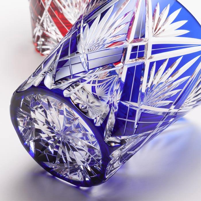 江戸切子-彩鳳-ロックグラスペア-天開オールドペア-赤-青-ペア-硝子工房彩鳳
