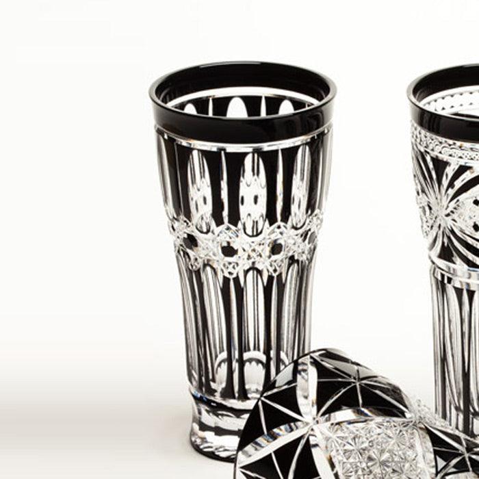M-2110BK Striped Octagonal Kagome Pattern Beer Glass, Black