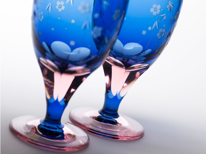 M-64-BP 桜文様 足付ビール杯 - 硝子工房 彩鳳