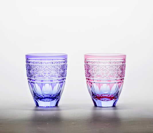 M-902 Octagonal Kagome Pattern Free Glass, Gold Red/Gold Purple